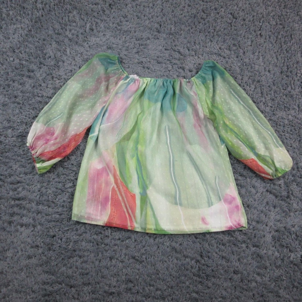 Claire Desjardins Shirt Womens Small Green Sheer Off Shoulder Peasant Blouse Top